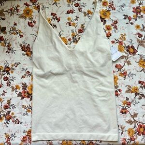 NWT Free People Intimately Cream/Pale Yellow V-Neck Cami Tank Top Shelf Bra